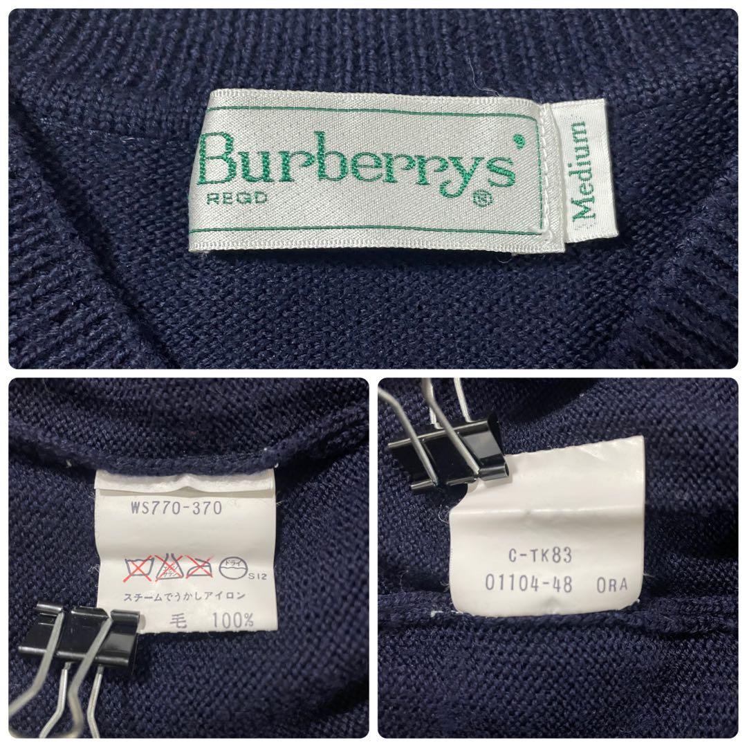 【美品】90s BURBERRY 長袖ニット ゴルフ刺繍 ケーブルニット M