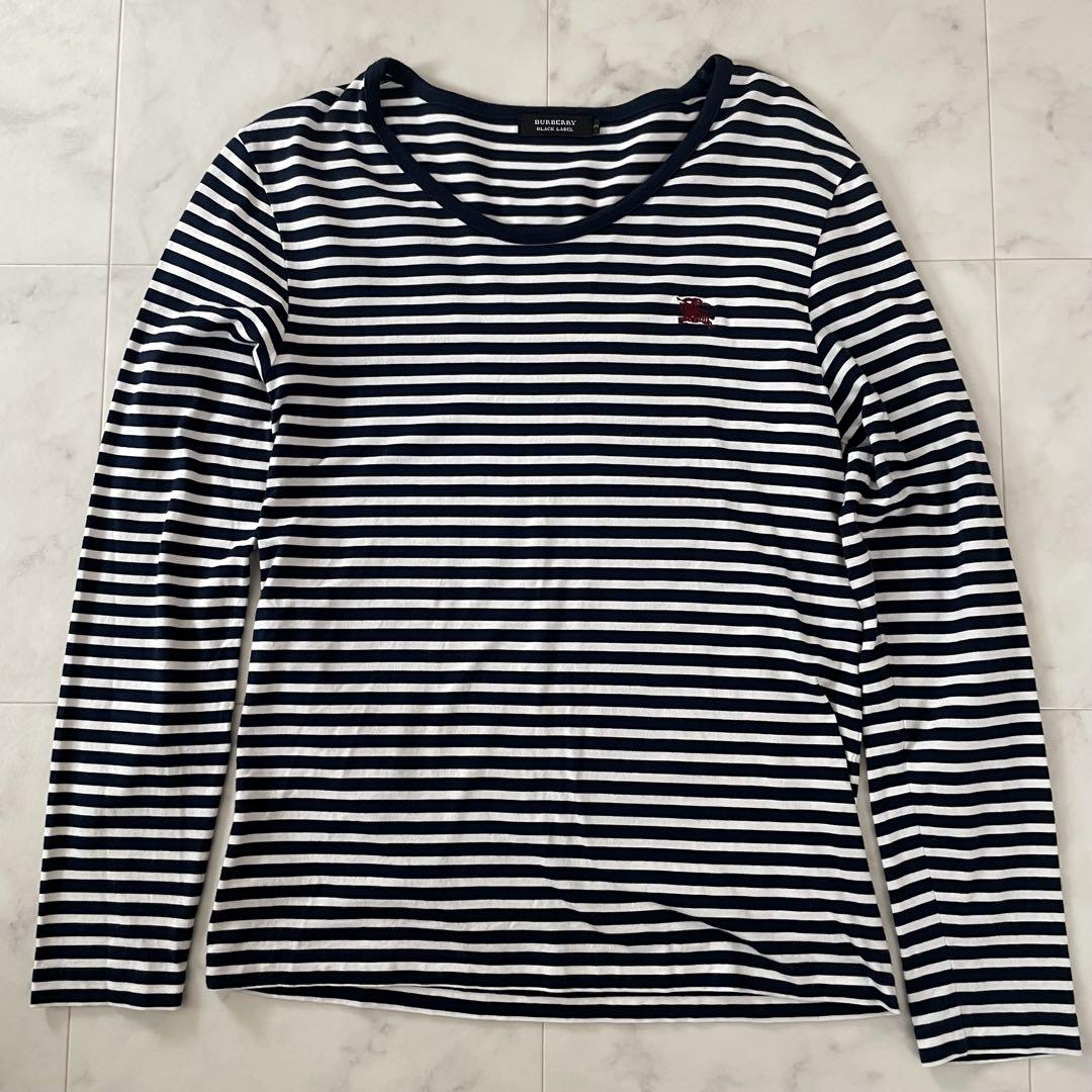 【美品】BURBERRY 長袖カットソー 2サイズ ボーダー ホワイトネイビー