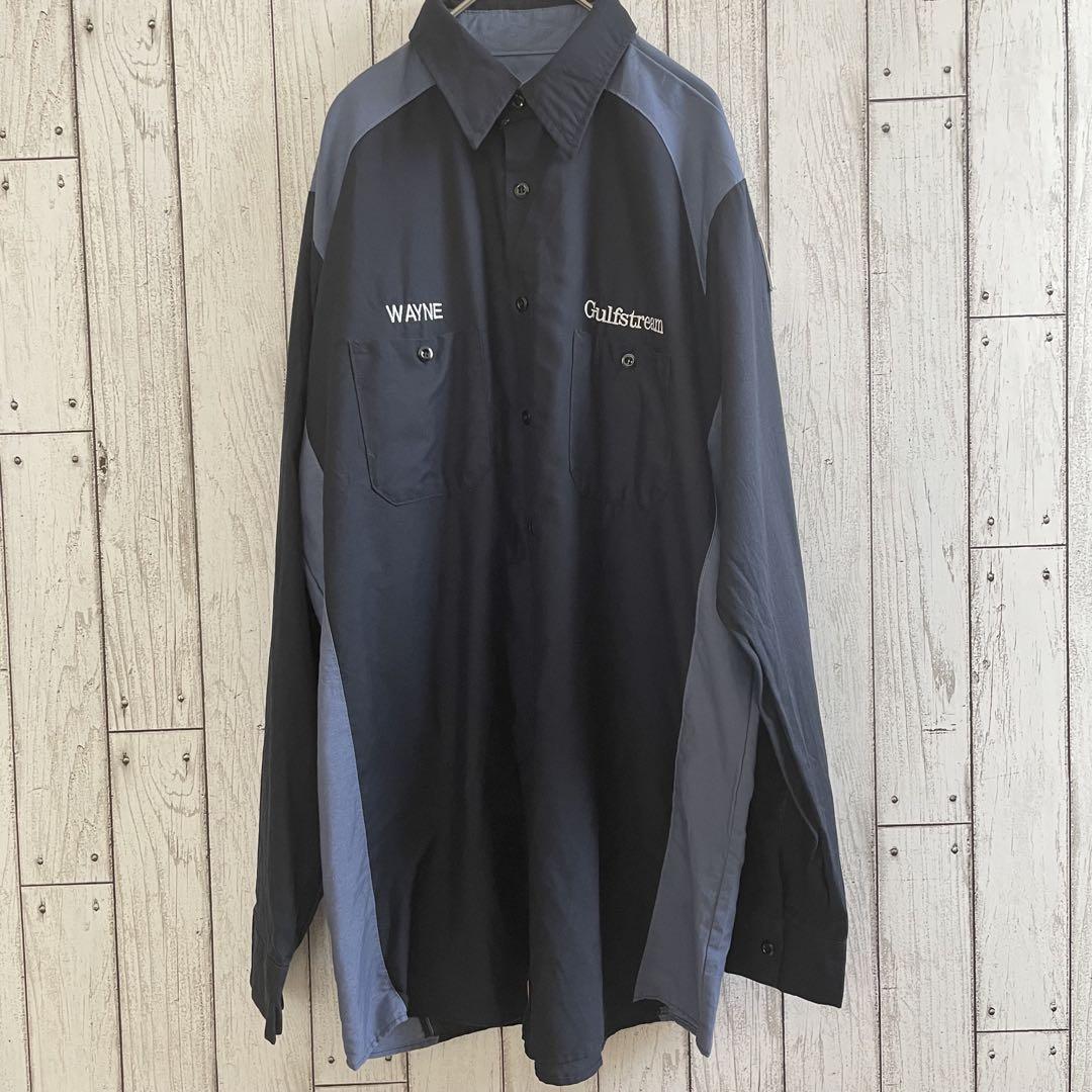 【美品】古着 RED KAP 長袖ワークシャツ Lサイズ ツートン ブルー系