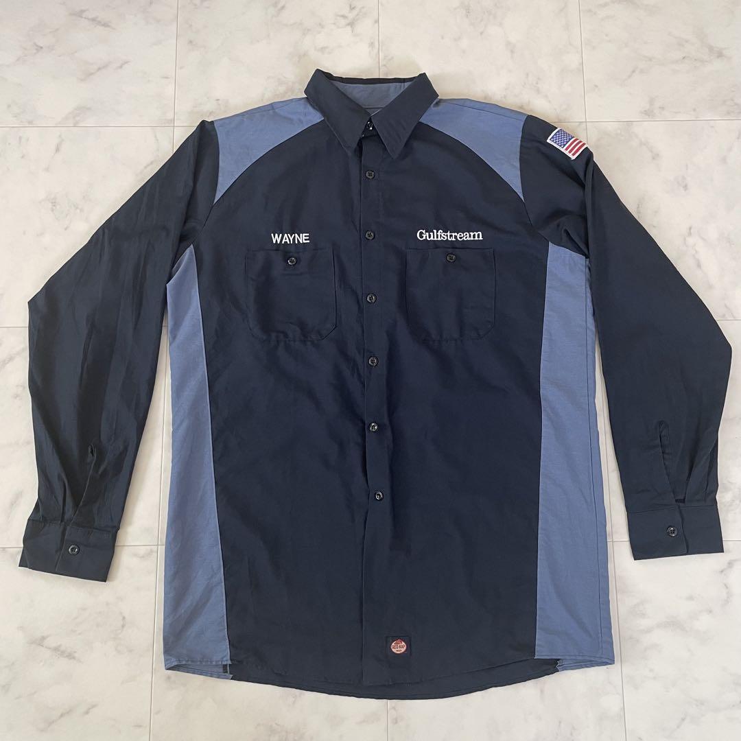 【美品】古着 RED KAP 長袖ワークシャツ Lサイズ ツートン ブルー系