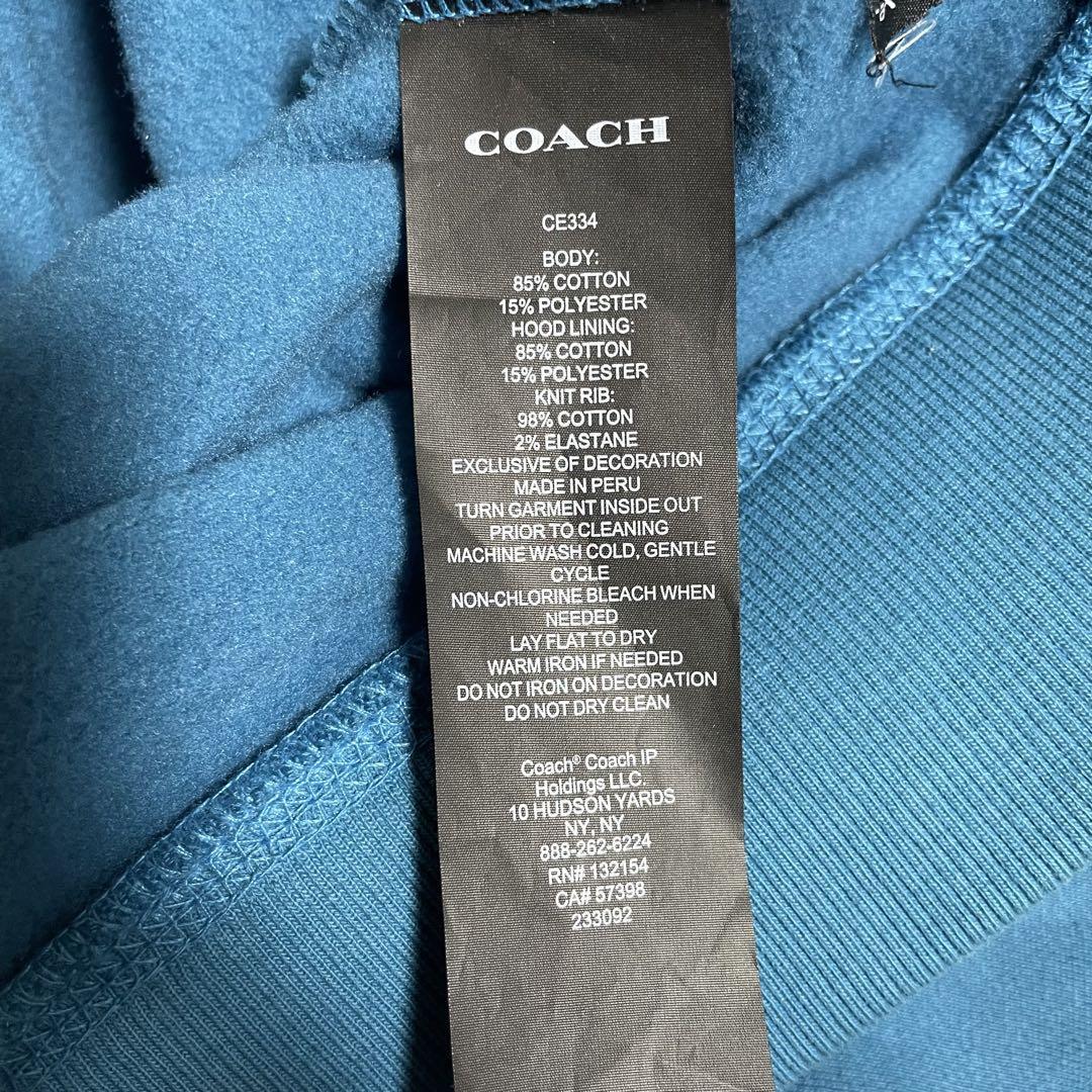 【希少美品】COACH メンズ 長袖パーカー Lサイズ ブルー ターコイズ