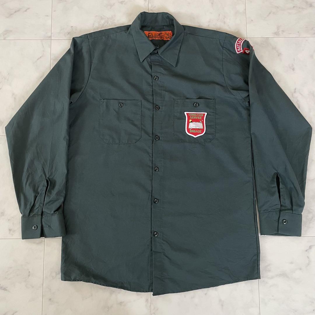 【美品】古着 RED KAP 長袖ワークシャツ Mサイズ グリーン