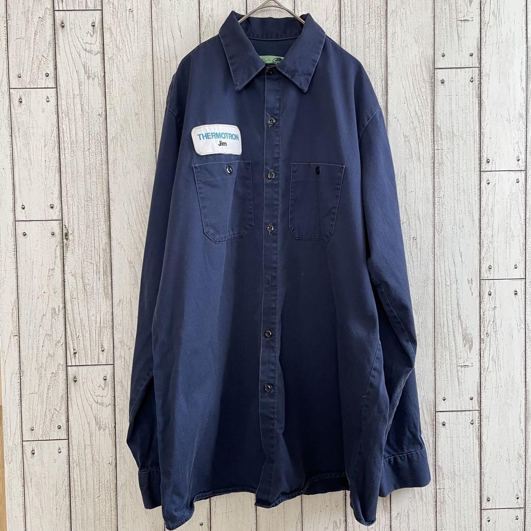 【美品】古着 RED KAP 長袖ワークシャツ Lサイズ ネイビー