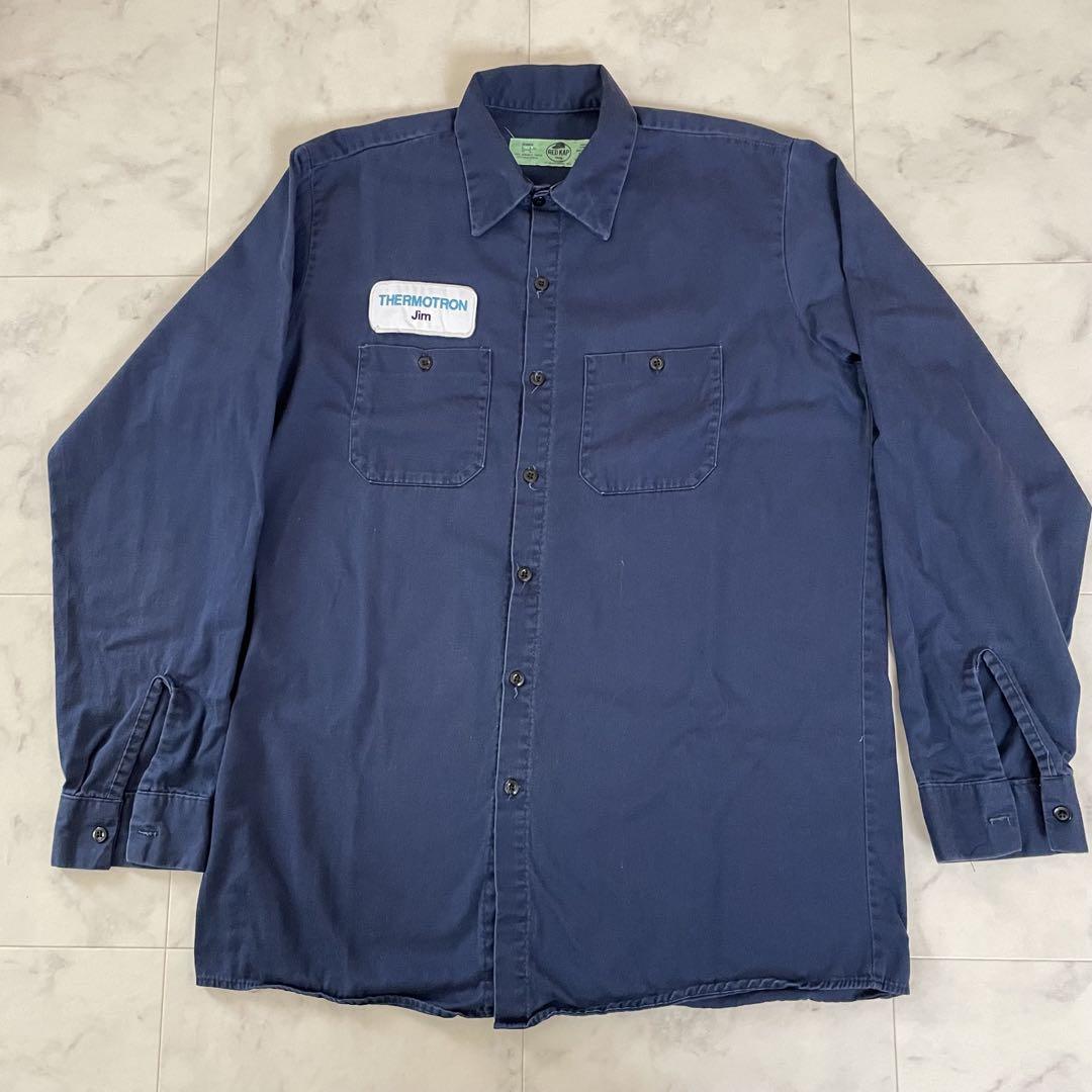 【美品】古着 RED KAP 長袖ワークシャツ Lサイズ ネイビー