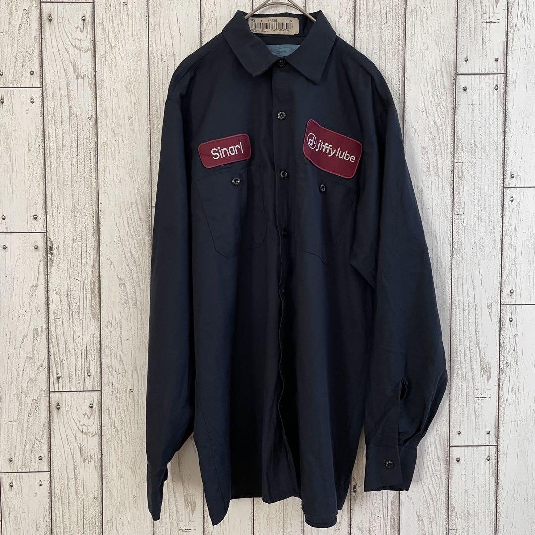 【美品】CINTAS メンズ 長袖ワークシャツ Mサイズ ネイビー