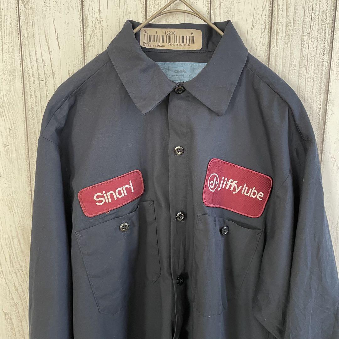 【美品】CINTAS メンズ 長袖ワークシャツ Mサイズ ネイビー