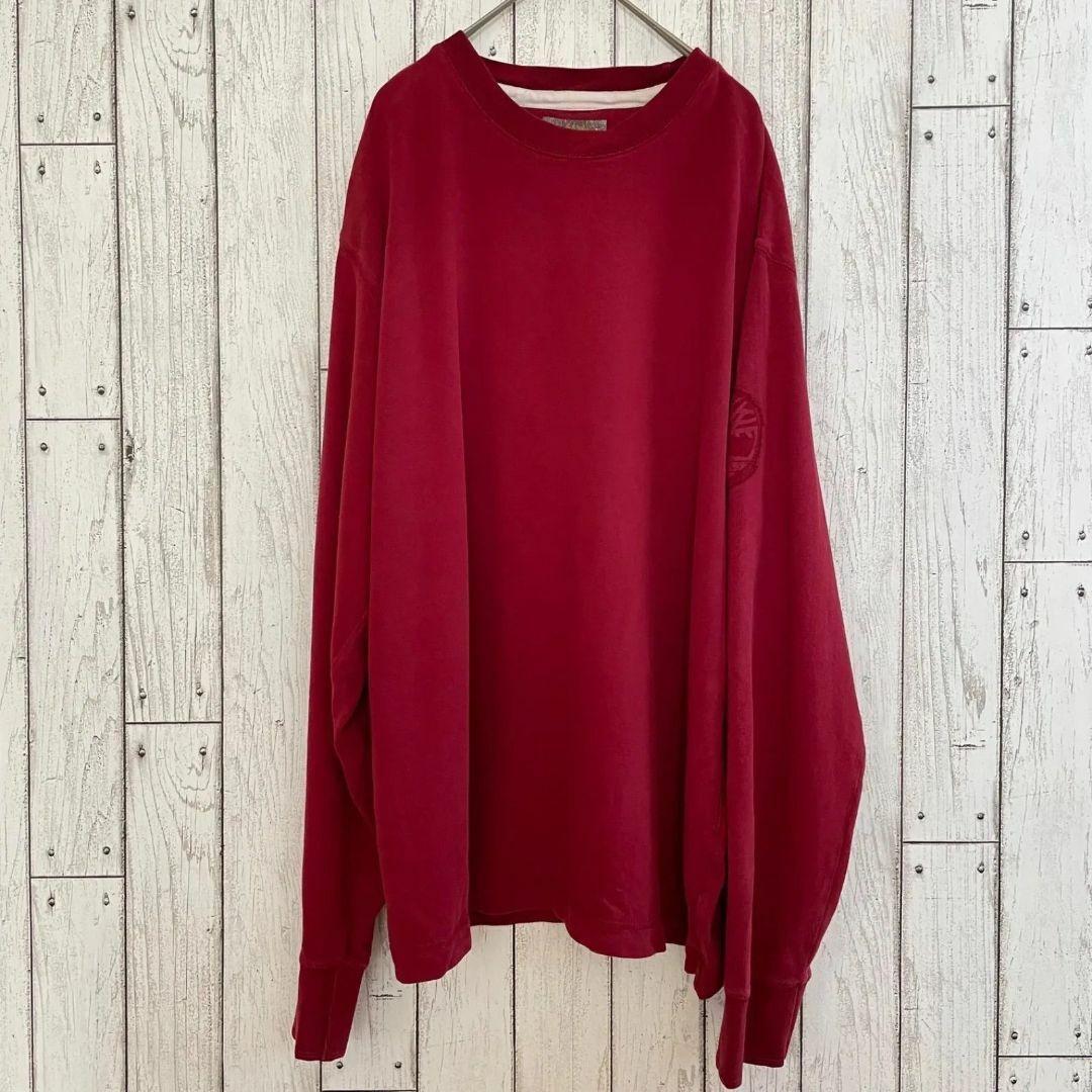【美品】ティンバーランド メンズ ロングTシャツ デカロゴ Lサイズ レッド