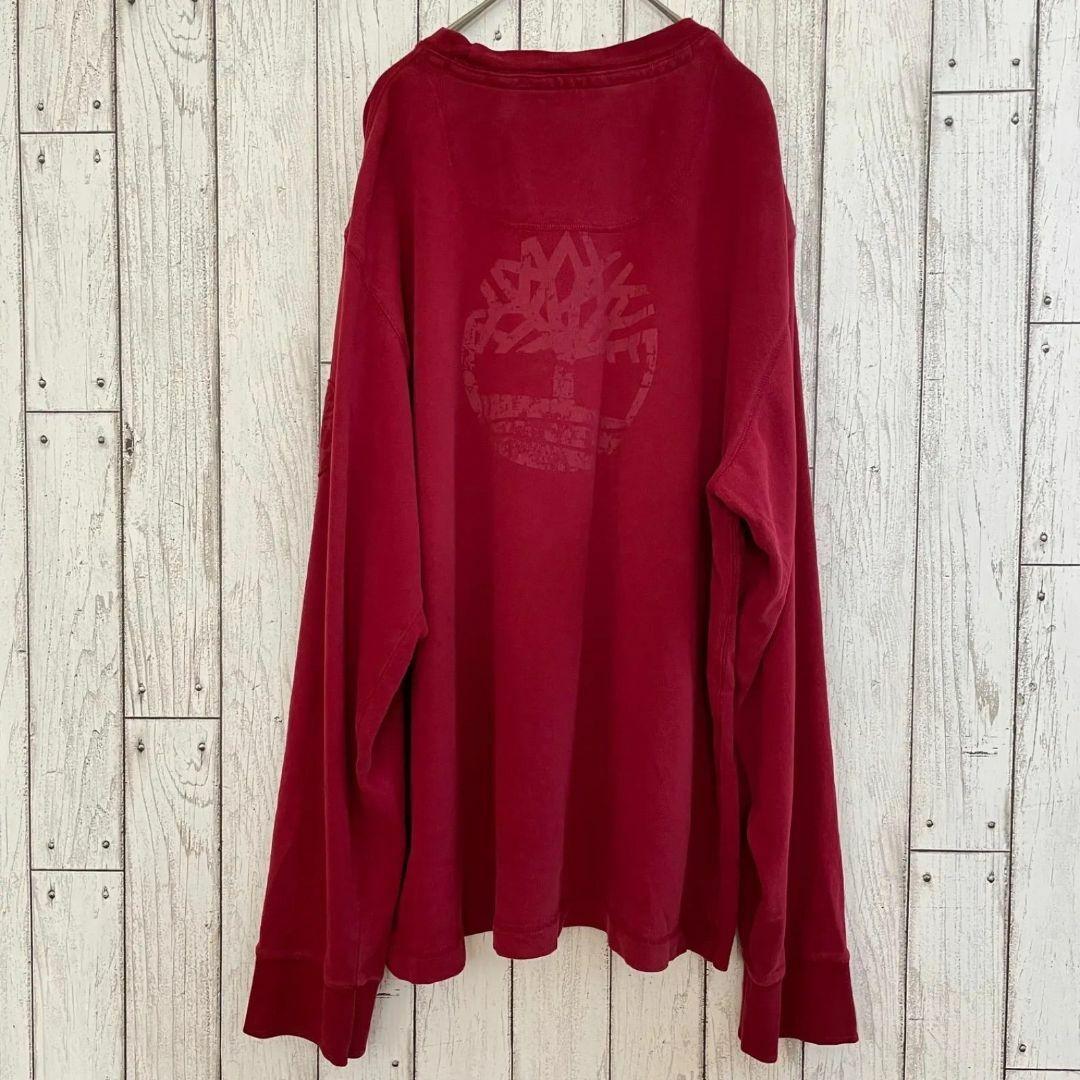 【美品】ティンバーランド メンズ ロングTシャツ デカロゴ Lサイズ レッド