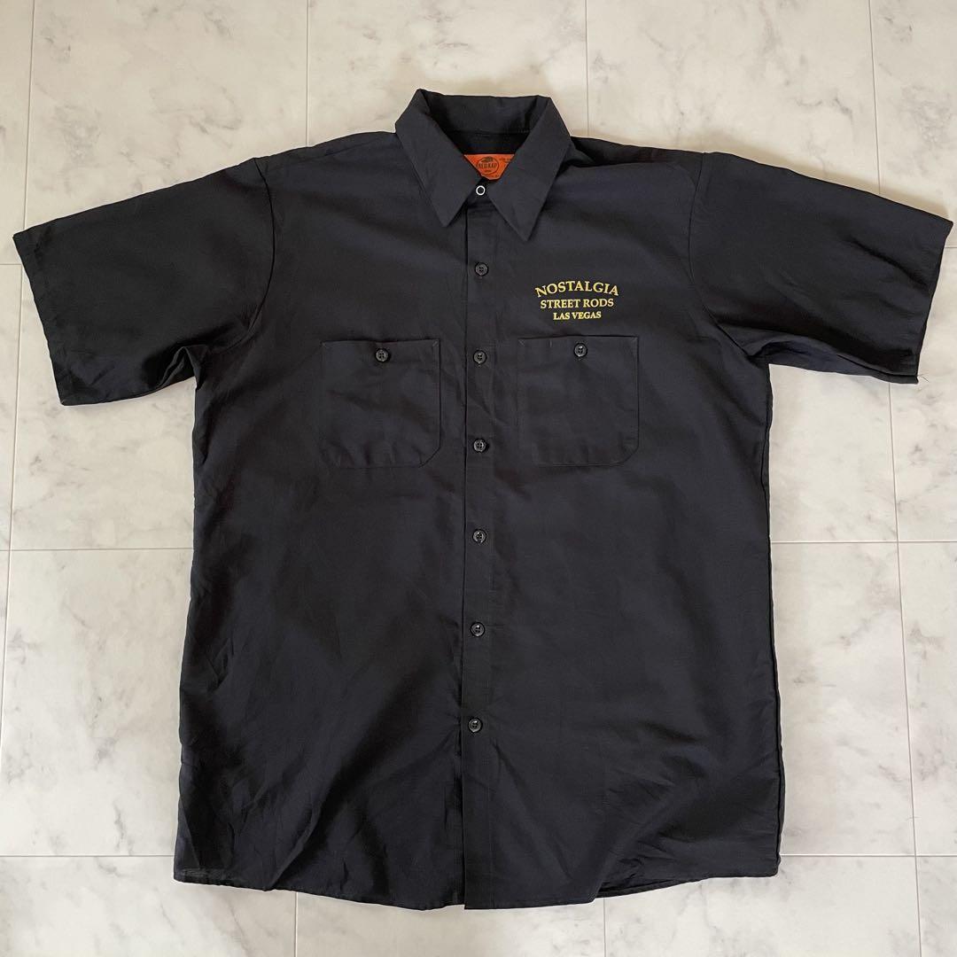 【美品】古着 RED KAP バックプリント 半袖ワークシャツ L ブラック