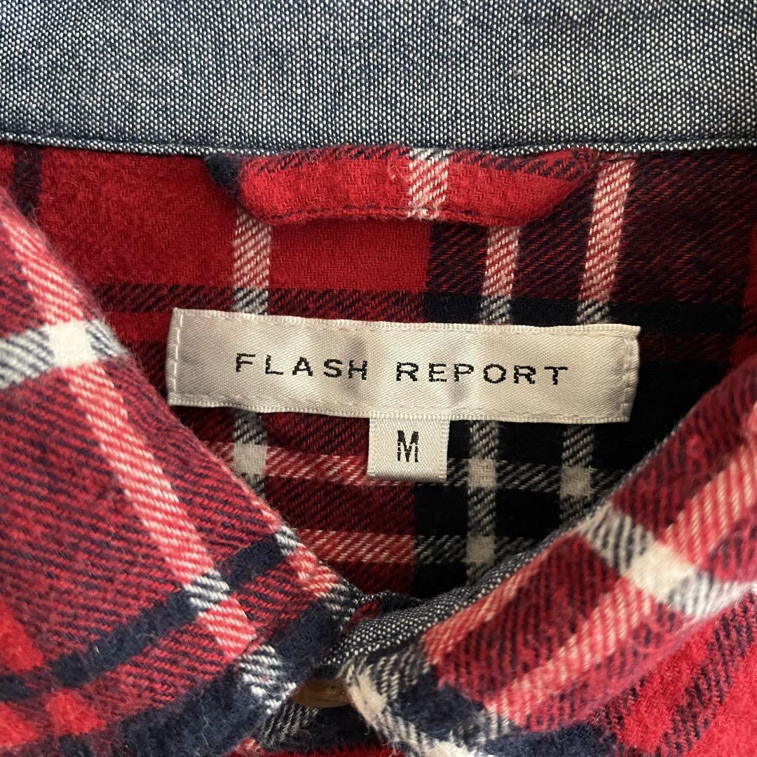 【美品】FLASH REPORT 長袖シャツ Mサイズ レッド チェック柄