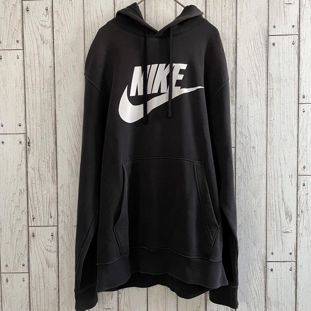 NIKE ナイキ フード付き長袖パーカー Mサイズ ブラック ビッグロゴ