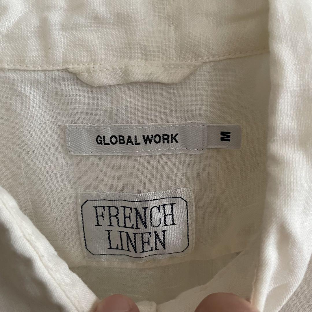 GLOBAL WORK 長袖シャツ リネン メンズ Mサイズ アイボリー