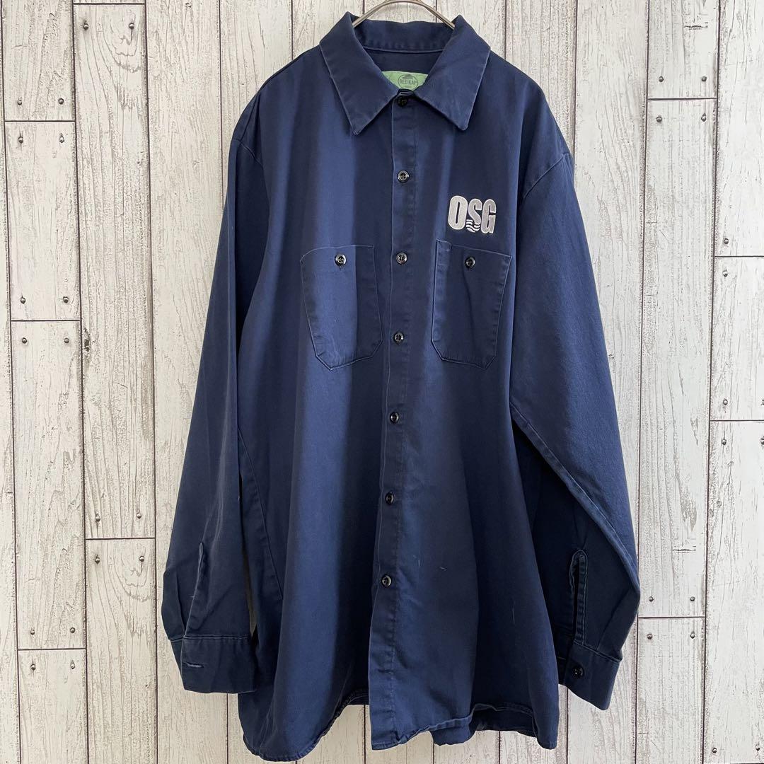古着 RED KAP 長袖ワークシャツ Lサイズ ネイビー