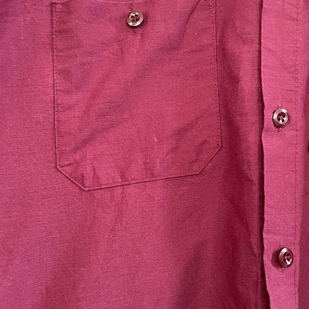 古着 UniWeave メンズ 長袖ワークシャツ Mサイズ ワインレッド