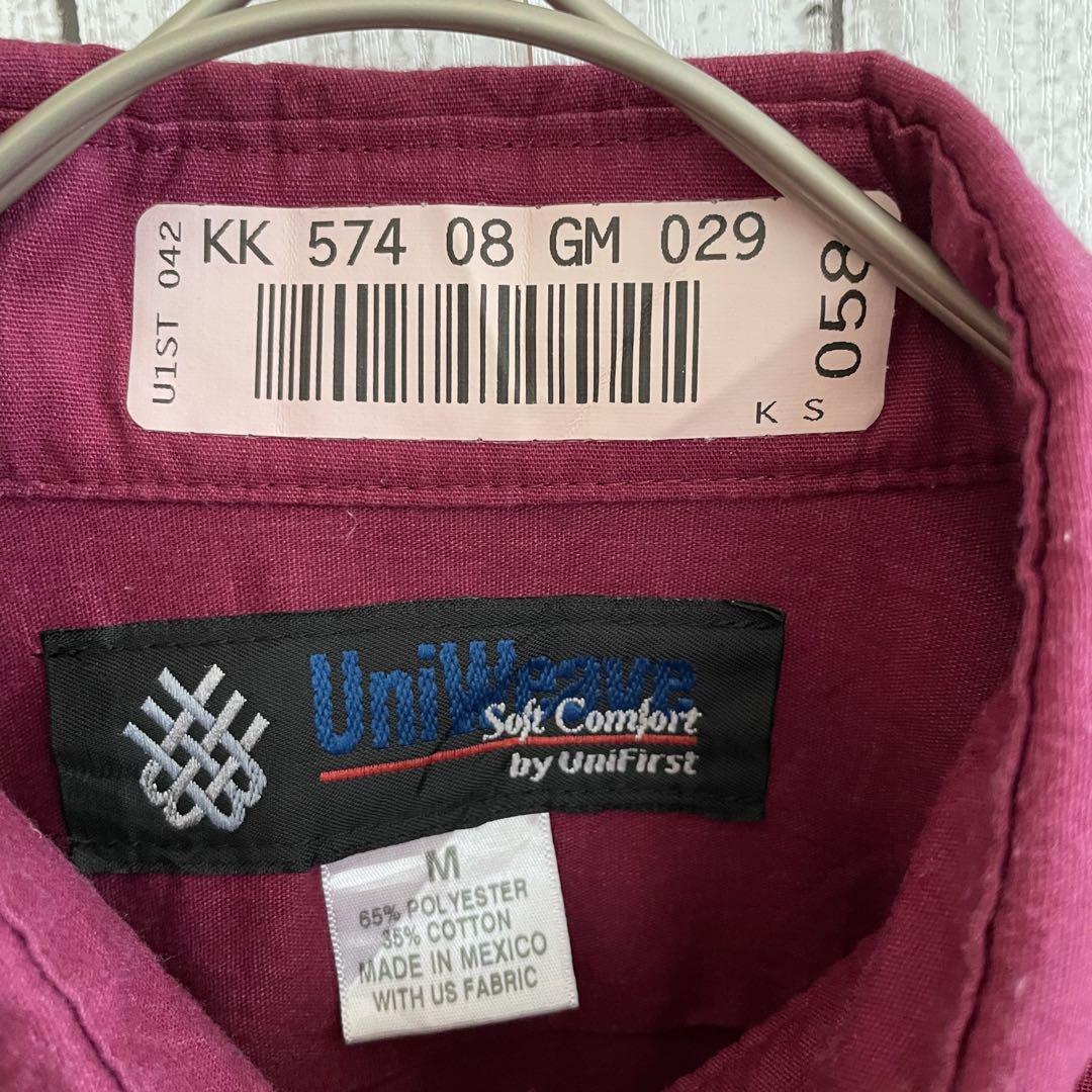 古着 UniWeave メンズ 長袖ワークシャツ Mサイズ ワインレッド