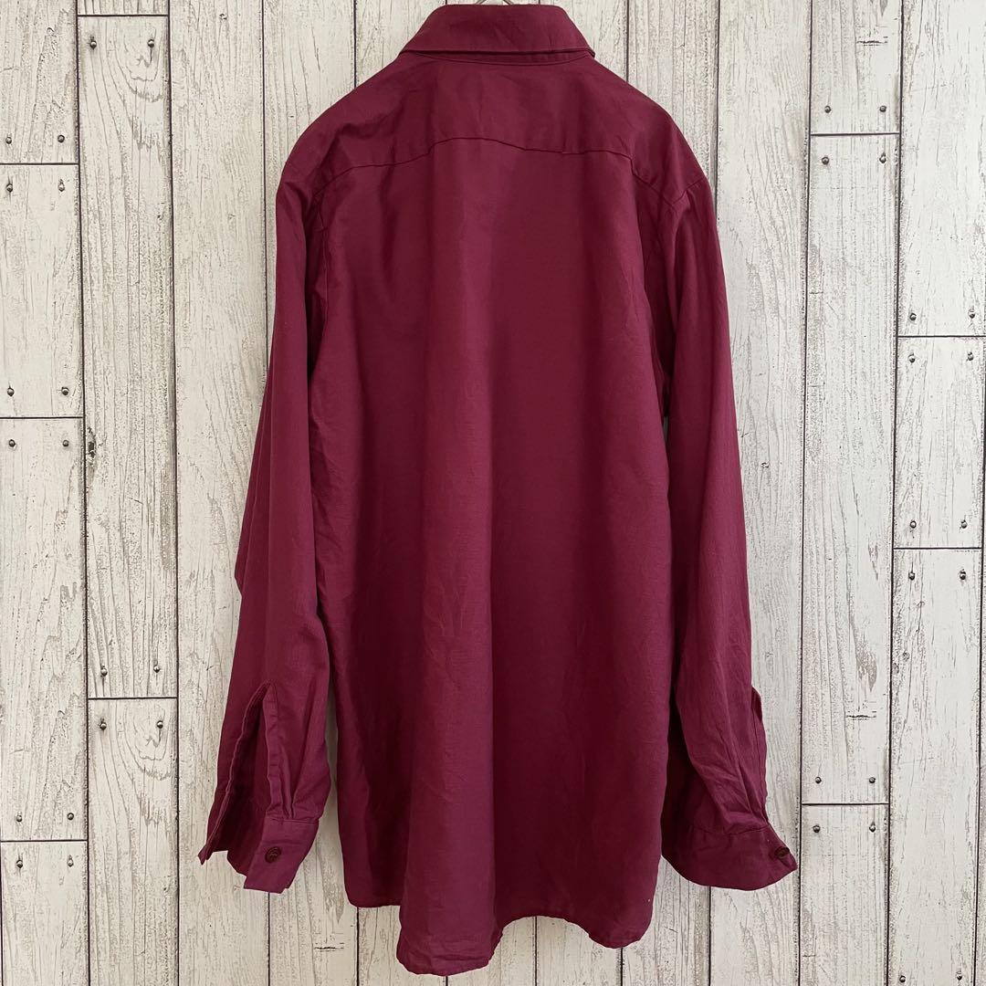 古着 UniWeave メンズ 長袖ワークシャツ Mサイズ ワインレッド