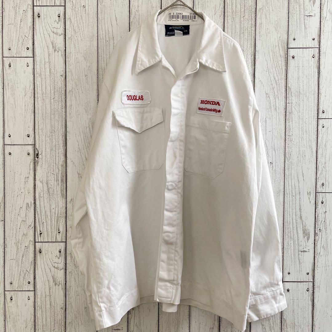 古着premium uniforms 長袖ワークシャツ L ホワイト HONDA