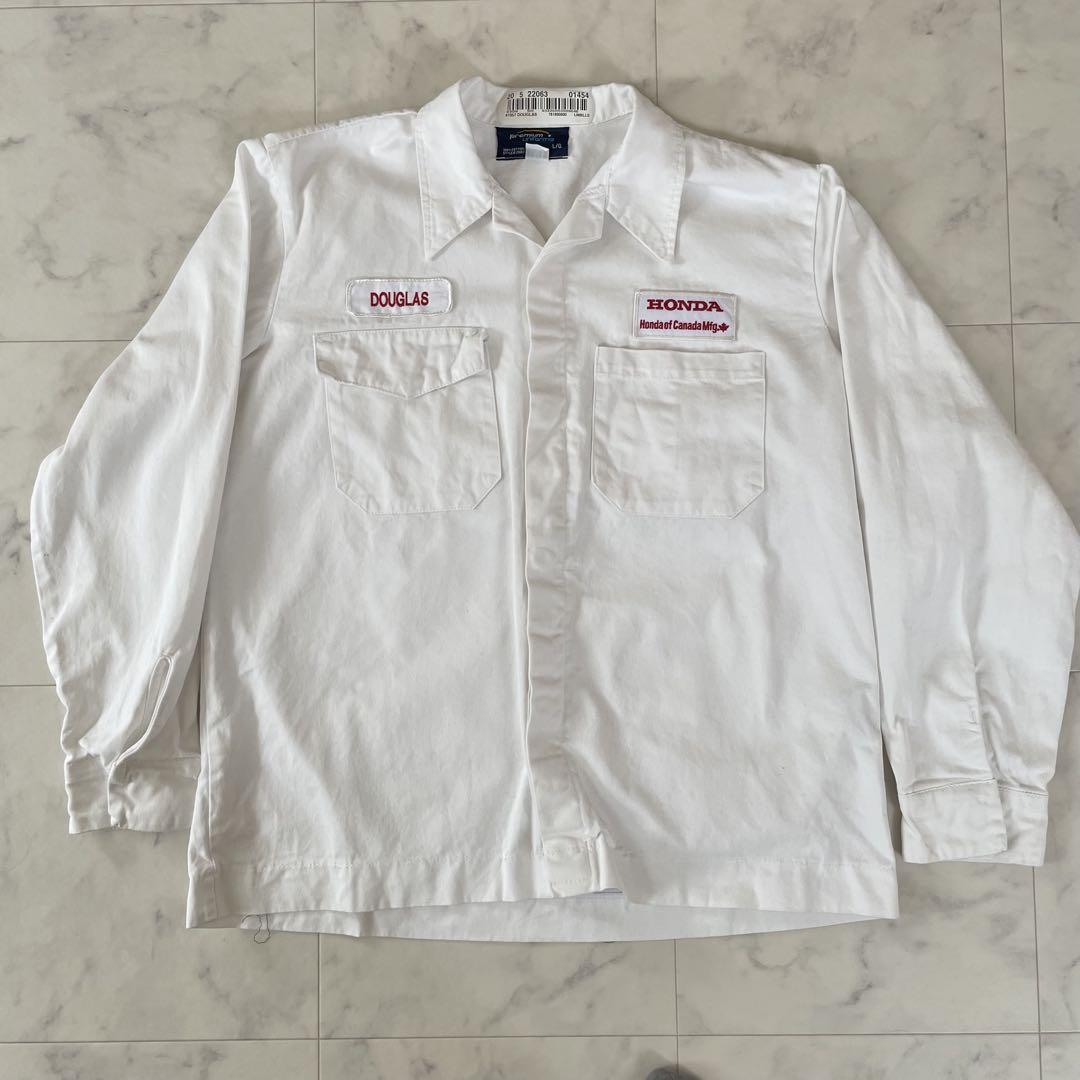 古着premium uniforms 長袖ワークシャツ L ホワイト HONDA