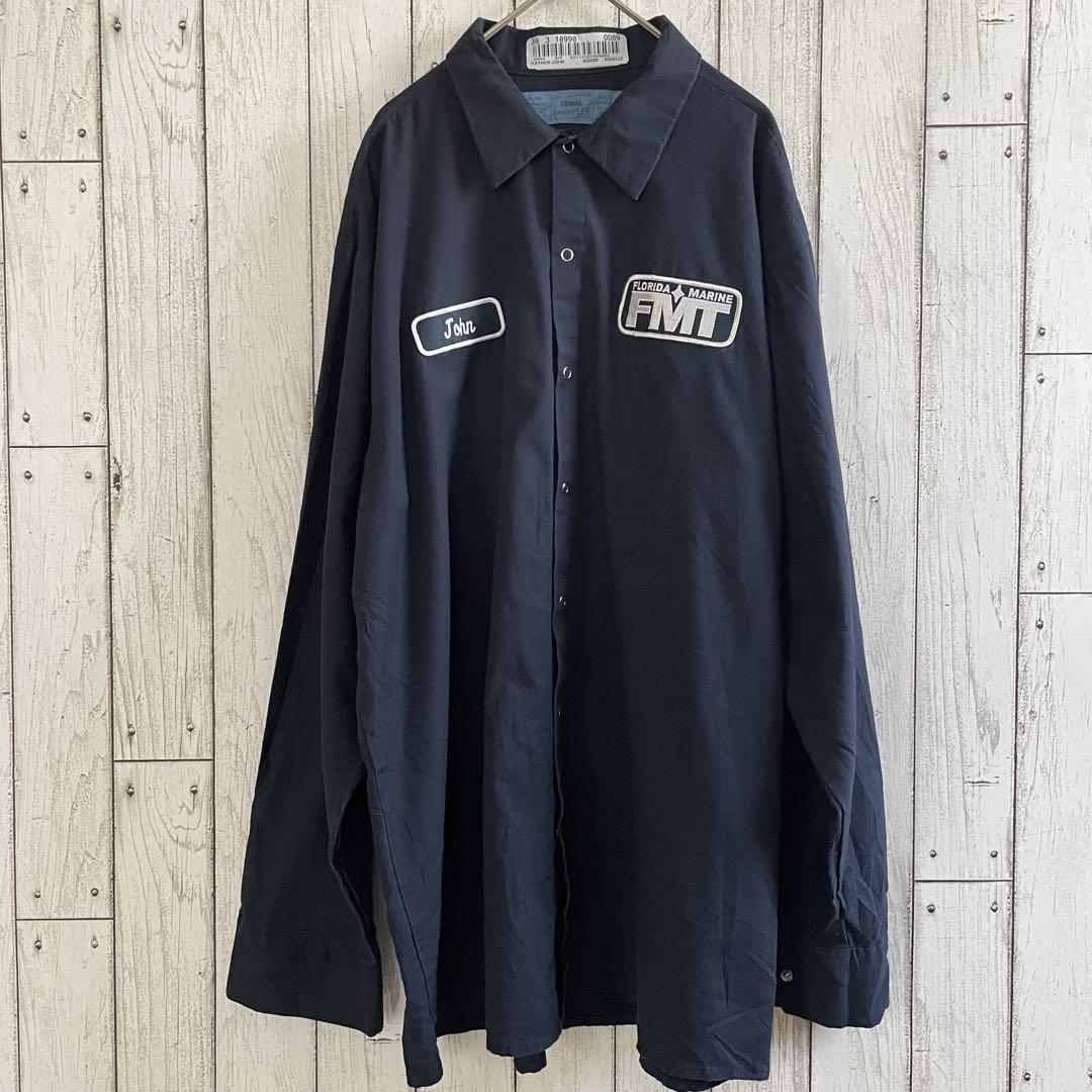 【美品】古着 CINTAS 長袖ワークシャツ XLサイズ ネイビー