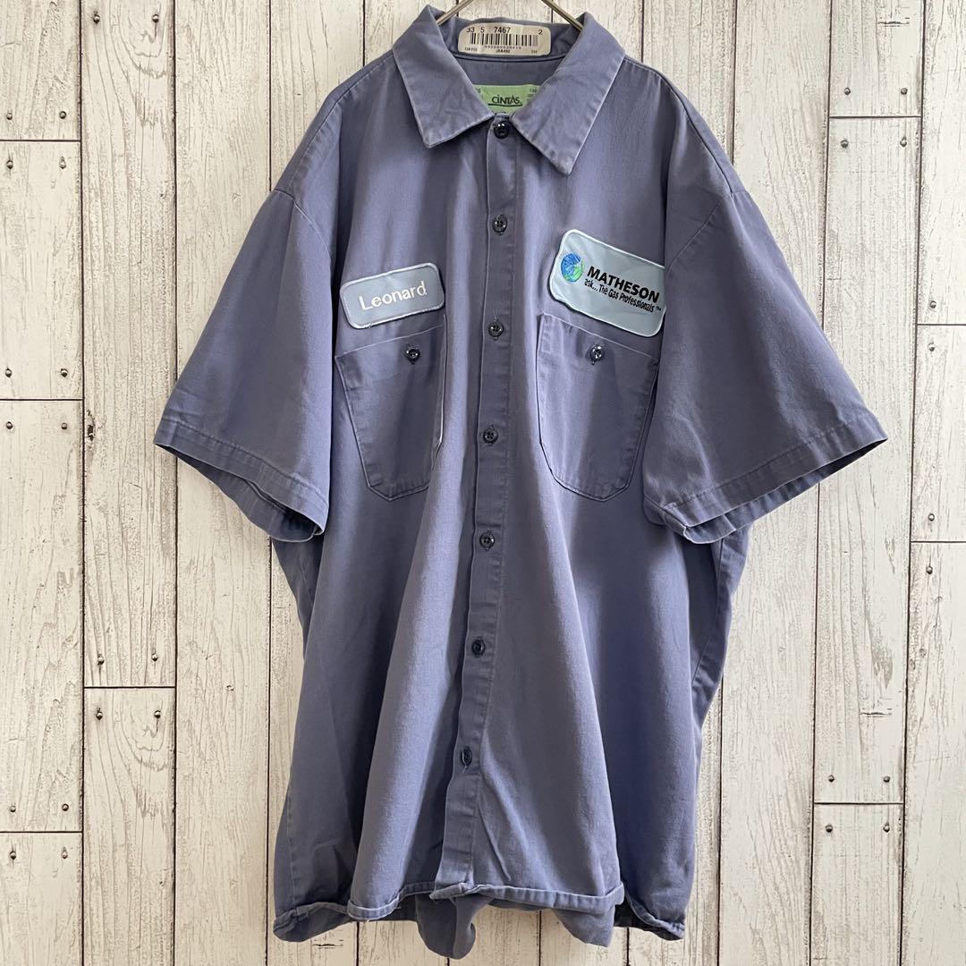 【美品】CINTAS 半袖ワークシャツ XLサイズ ブルー