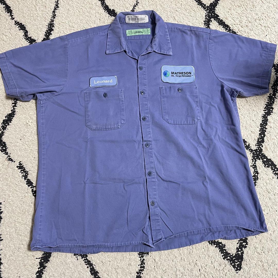 【美品】CINTAS 半袖ワークシャツ XLサイズ ブルー