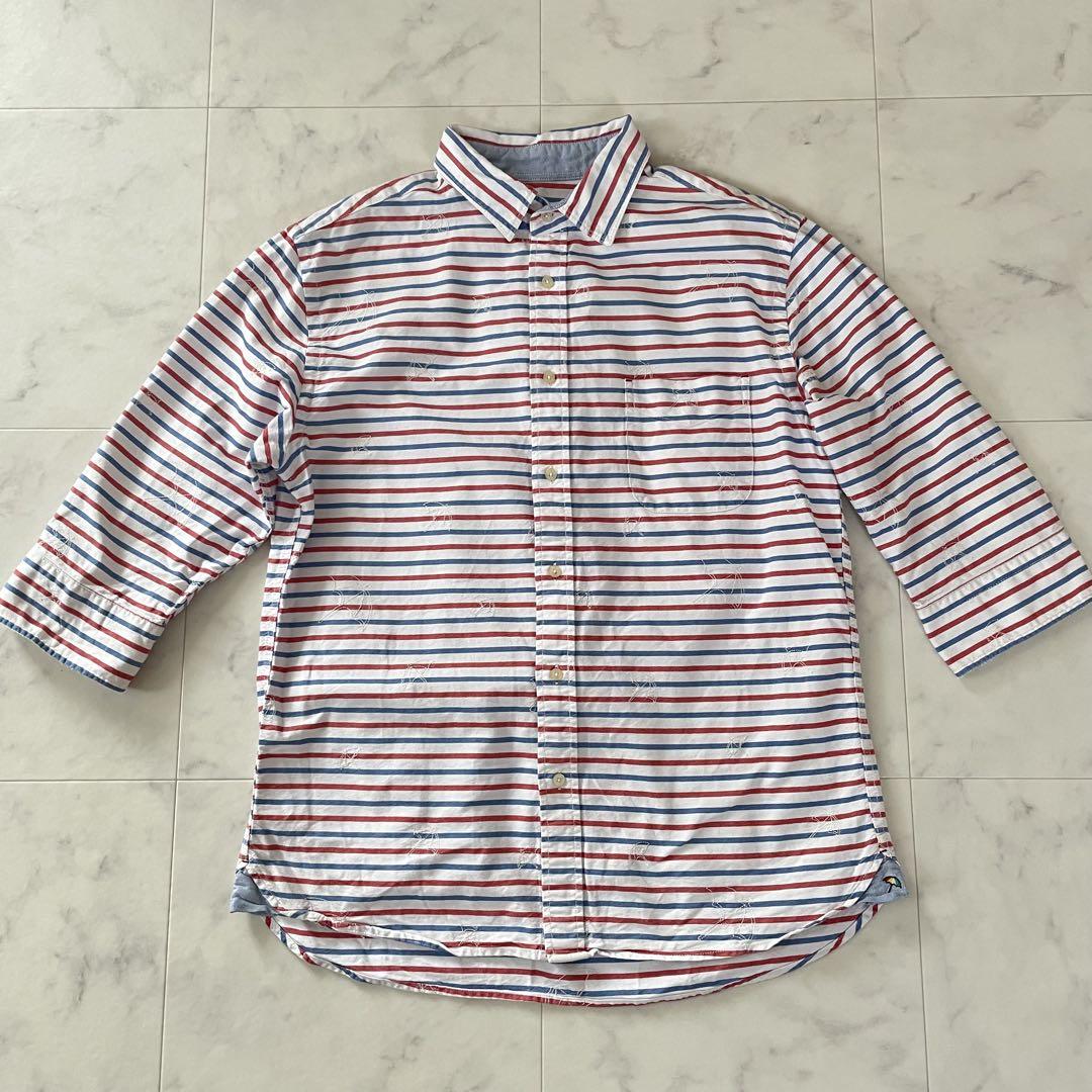 【美品】Arnold Palmer 七分袖シャツ 4サイズ ボーダー 赤青白