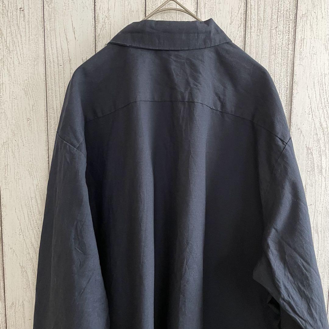 【美品】RED KAP メンズ 長袖ワークシャツ XLサイズ ネイビー