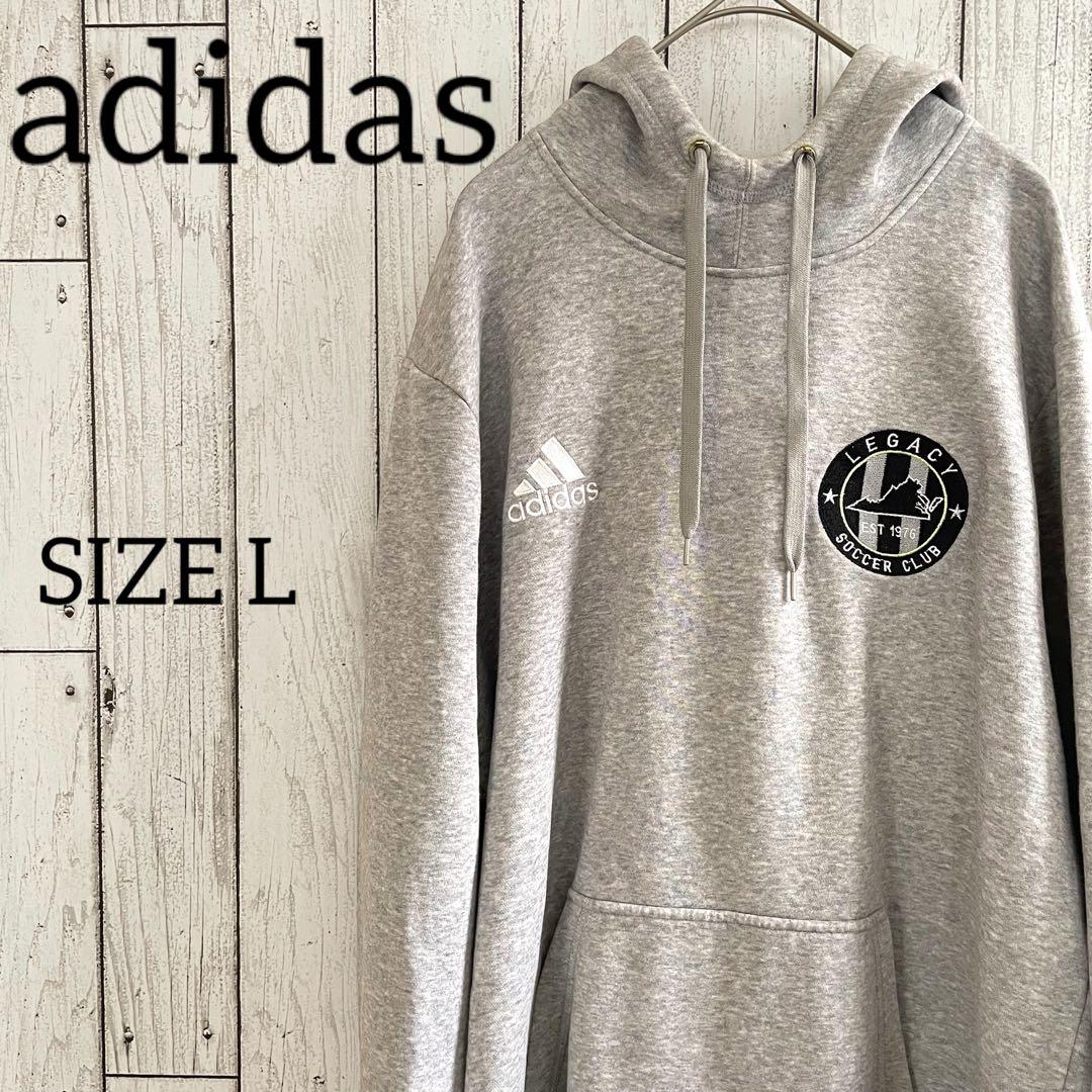 【美品】adidas レガシーサッカークラブロゴ入長袖パーカー Lサイズ グレー