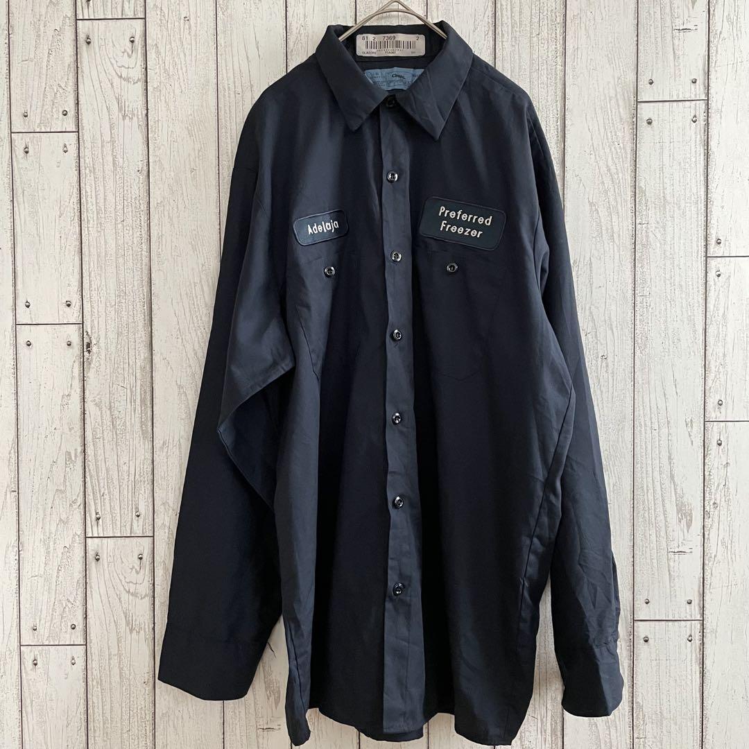 【美品】CINTAS シンタス 長袖ワークシャツ Lサイズ ネイビー