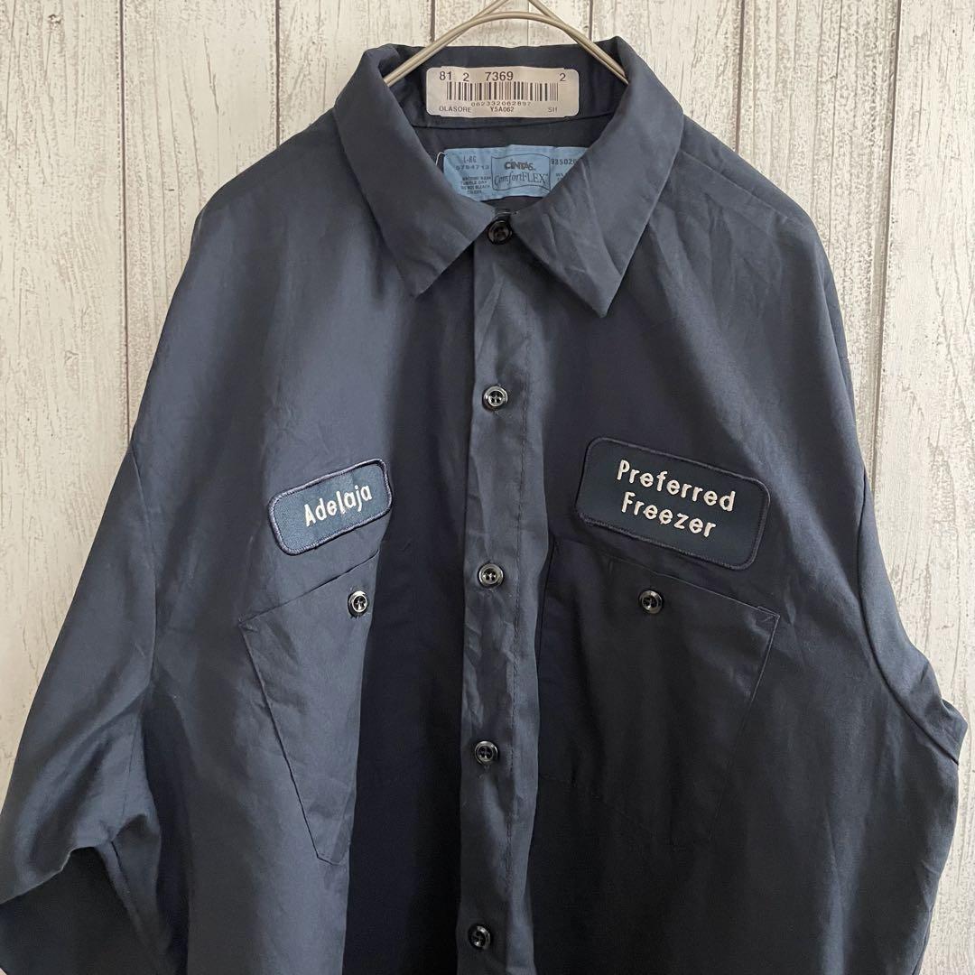 【美品】CINTAS シンタス 長袖ワークシャツ Lサイズ ネイビー