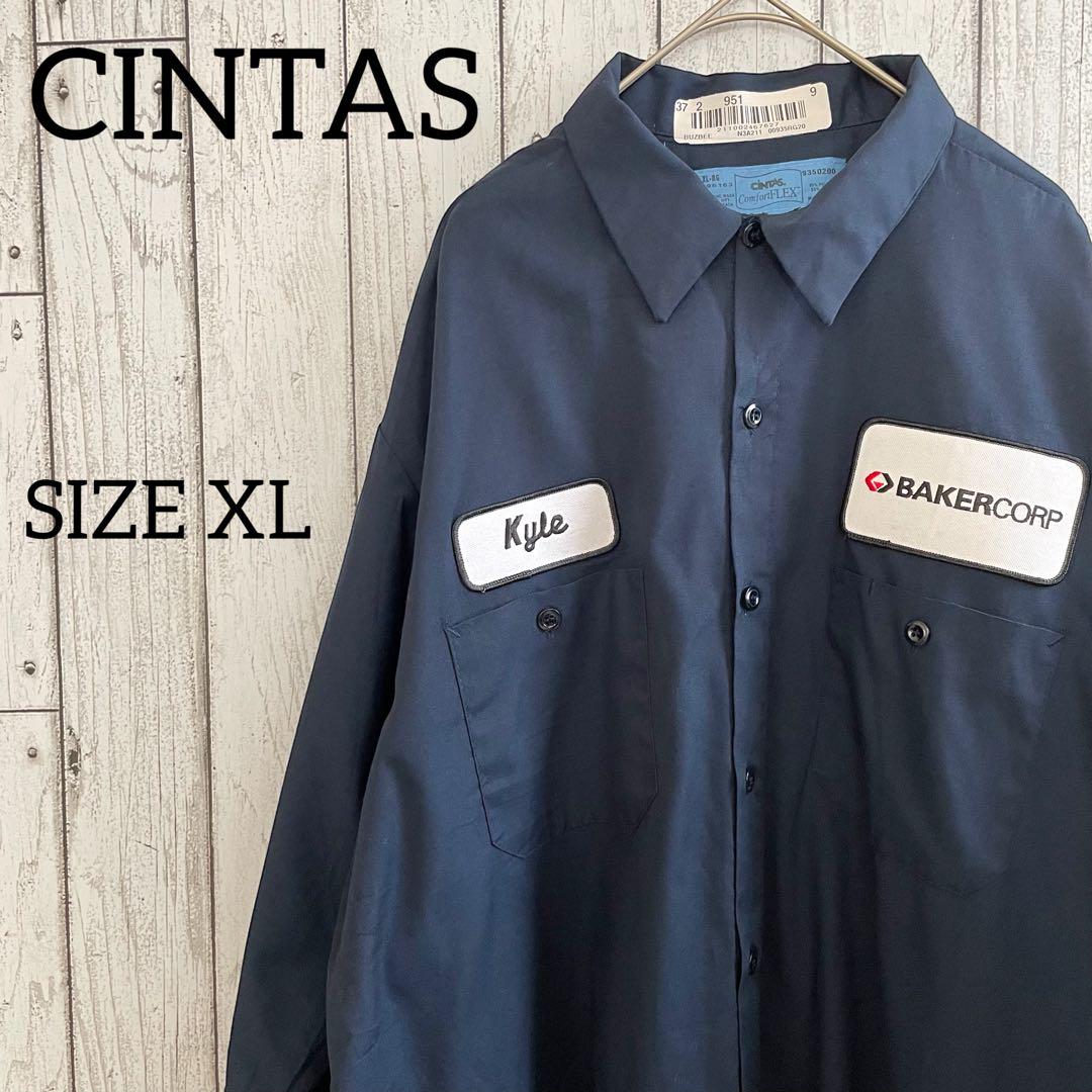 古着 CINTAS 長袖ワークシャツ XLサイズ ネイビー