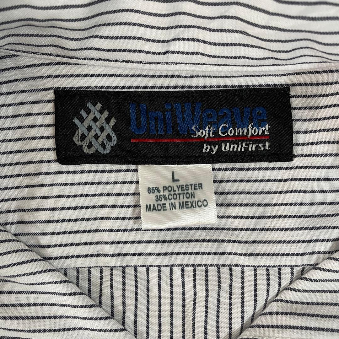 古着 UniFirst 長袖ワークシャツ ワッペン刺繍 ストライプ Lサイズ