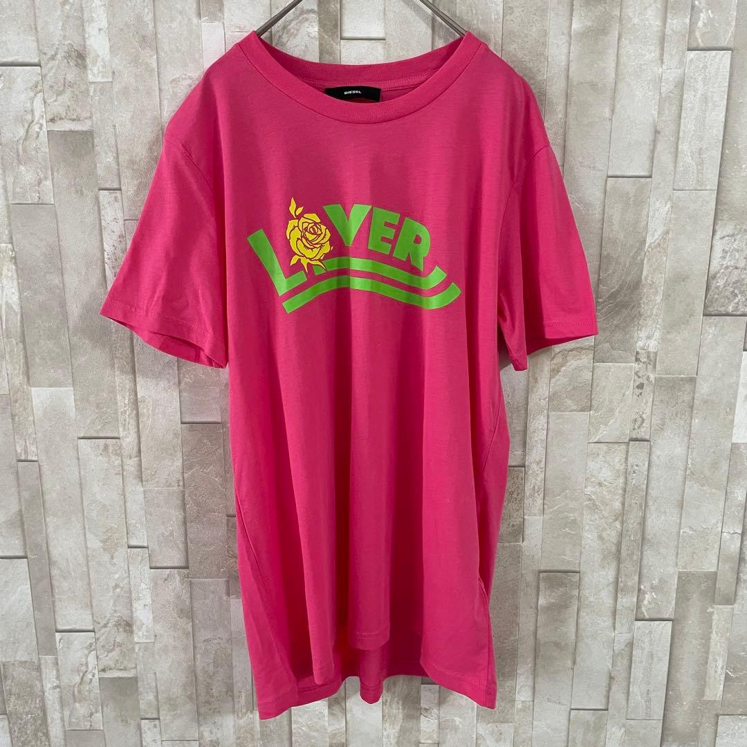 【美品】DIESEL LOVER薔薇プリント Tシャツ ピンク Lサイズ