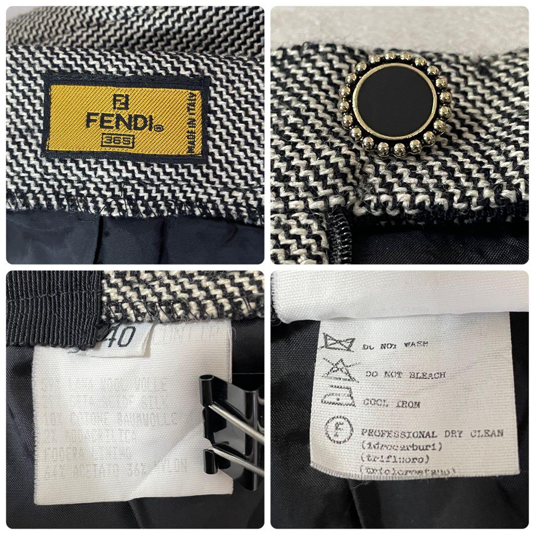 古着 FENDI ひざ丈スカート イタリア製 総柄 グレー×ブラック サイズ40