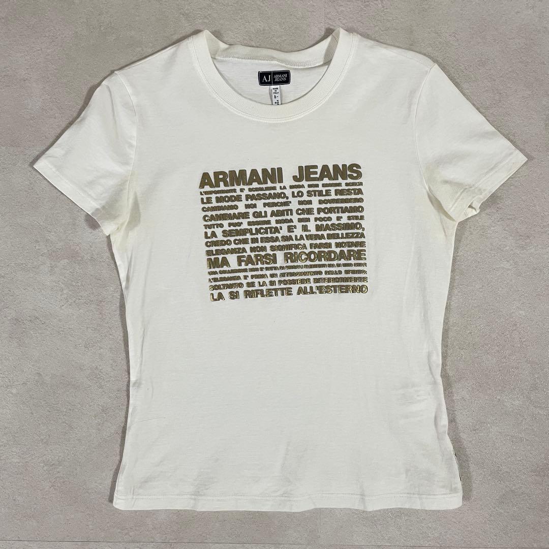 古着ARMANI JEANS 半袖Tシャツ ロゴプリント 40 ホワイト