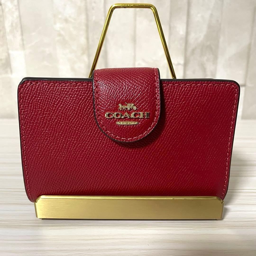 訳あり新品 COACH 二つ折り財布 レッド