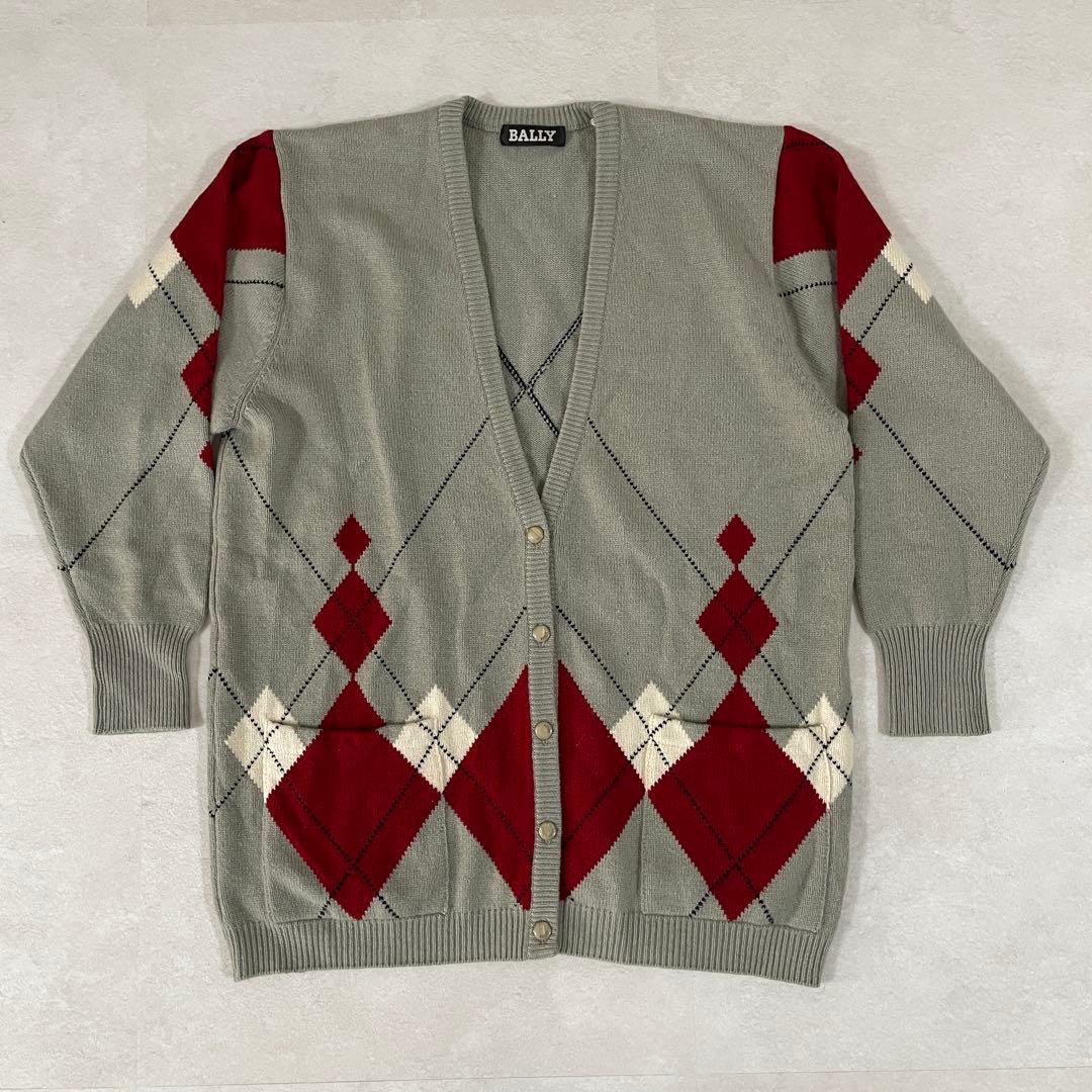 【美品】BALLY 長袖カーディガン カシミヤ100% アーガイル柄 M