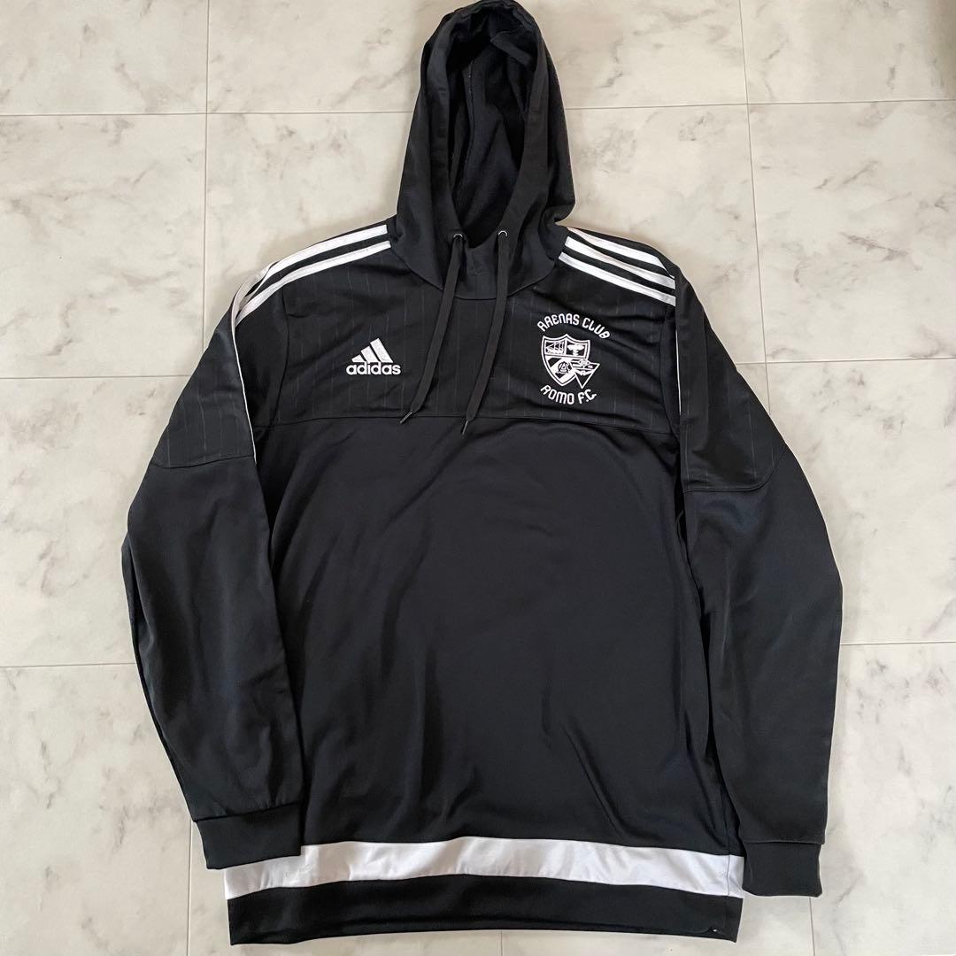 【美品】adidas サッカークラブロゴ入り 長袖パーカー Lサイズ ブラック