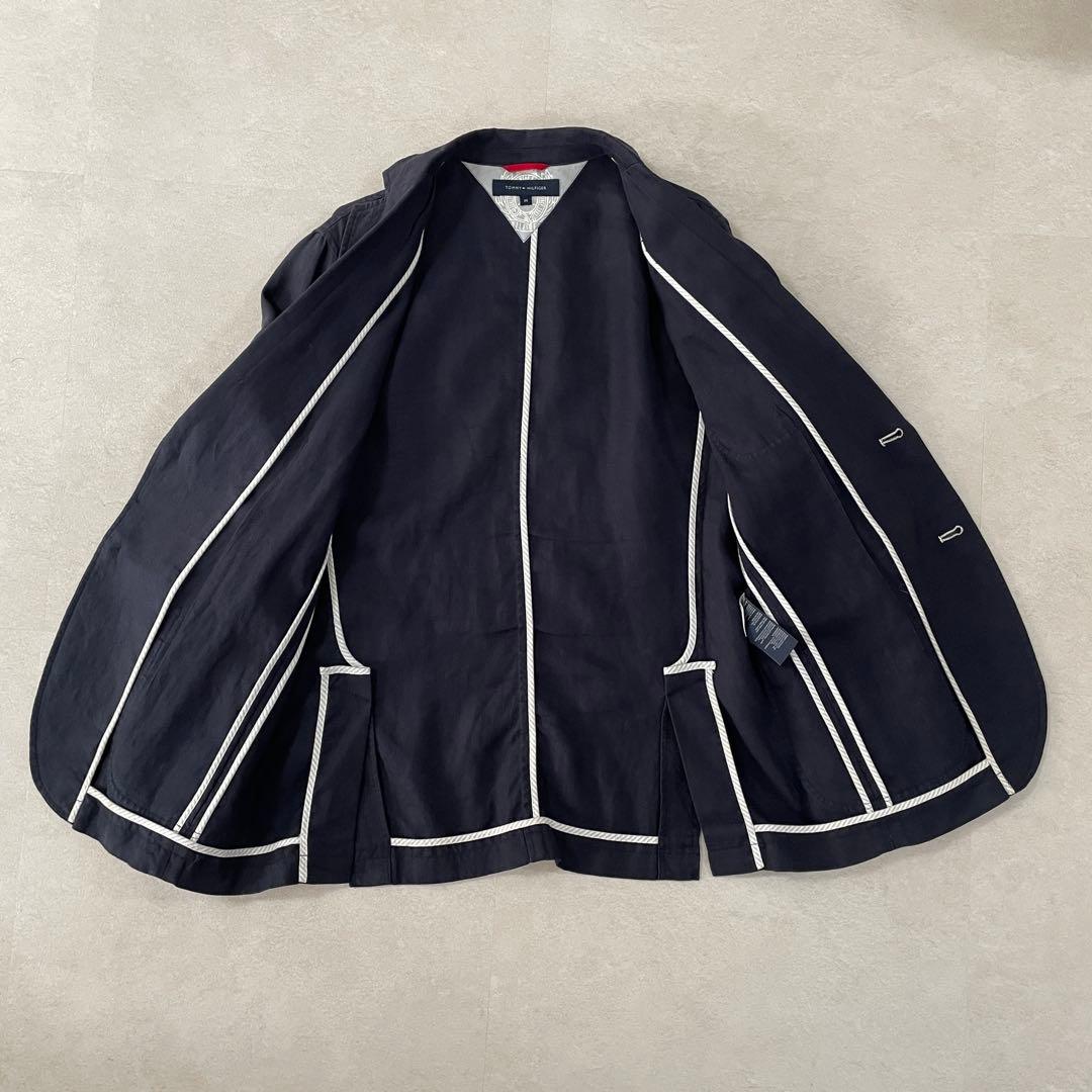古着 TOMMY HILFIGER テーラードジャケット 麻100％ ネイビー
