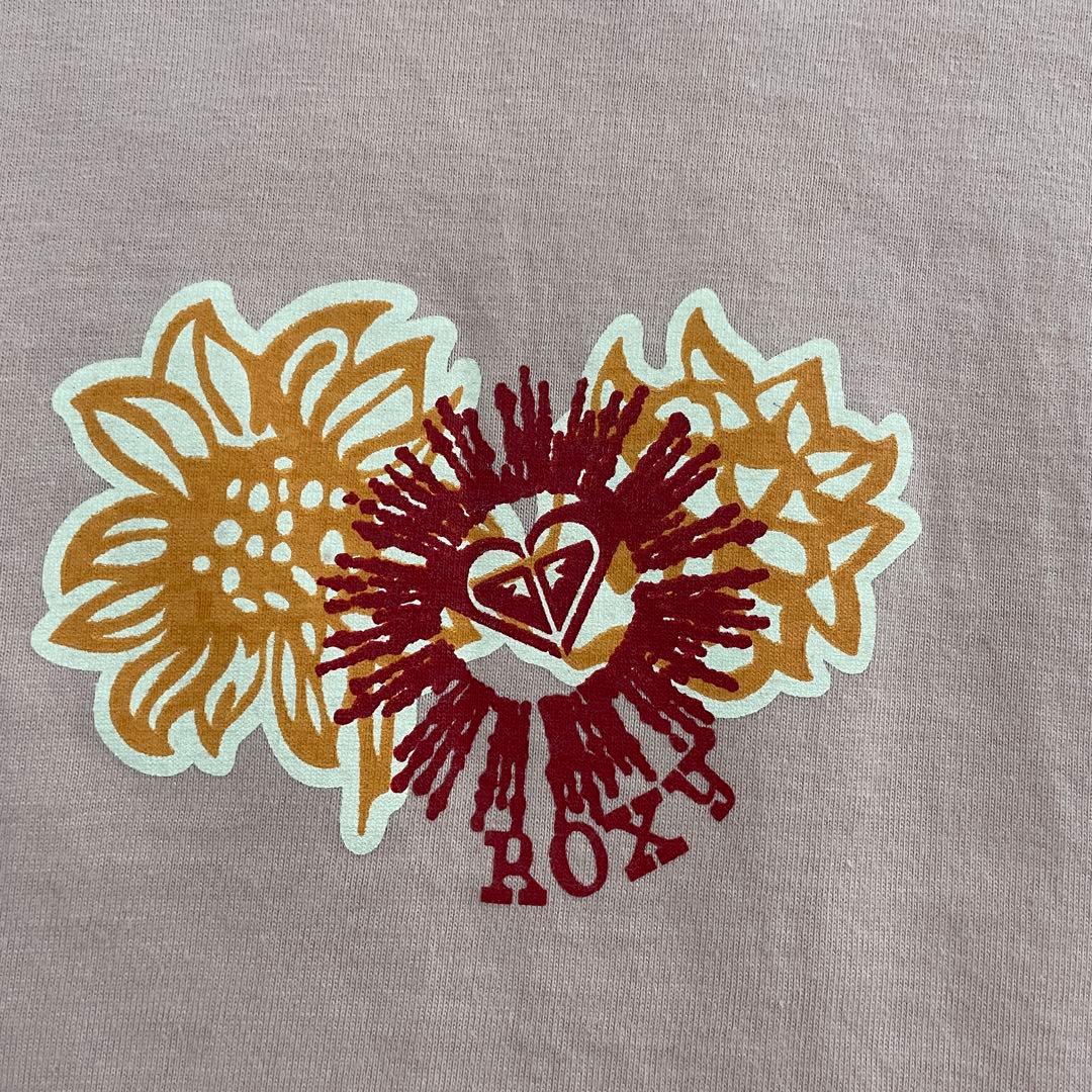 古着 ROXY 花柄プリント ロゴプリント 半袖Tシャツ ピンク