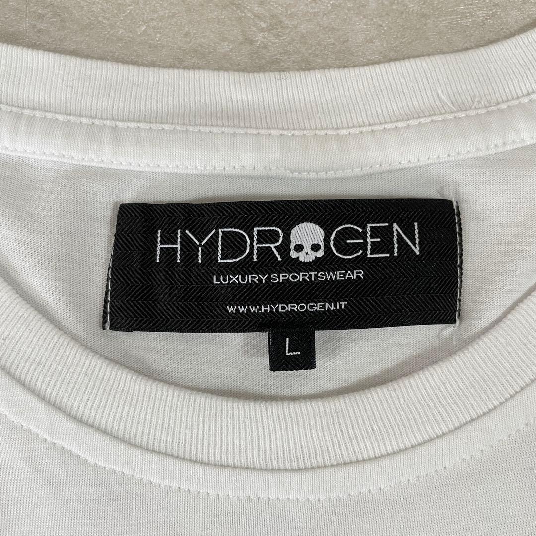 【美品】HYDROGEN ビック刺繍 車イラスト 半袖Tシャツ L ホワイト