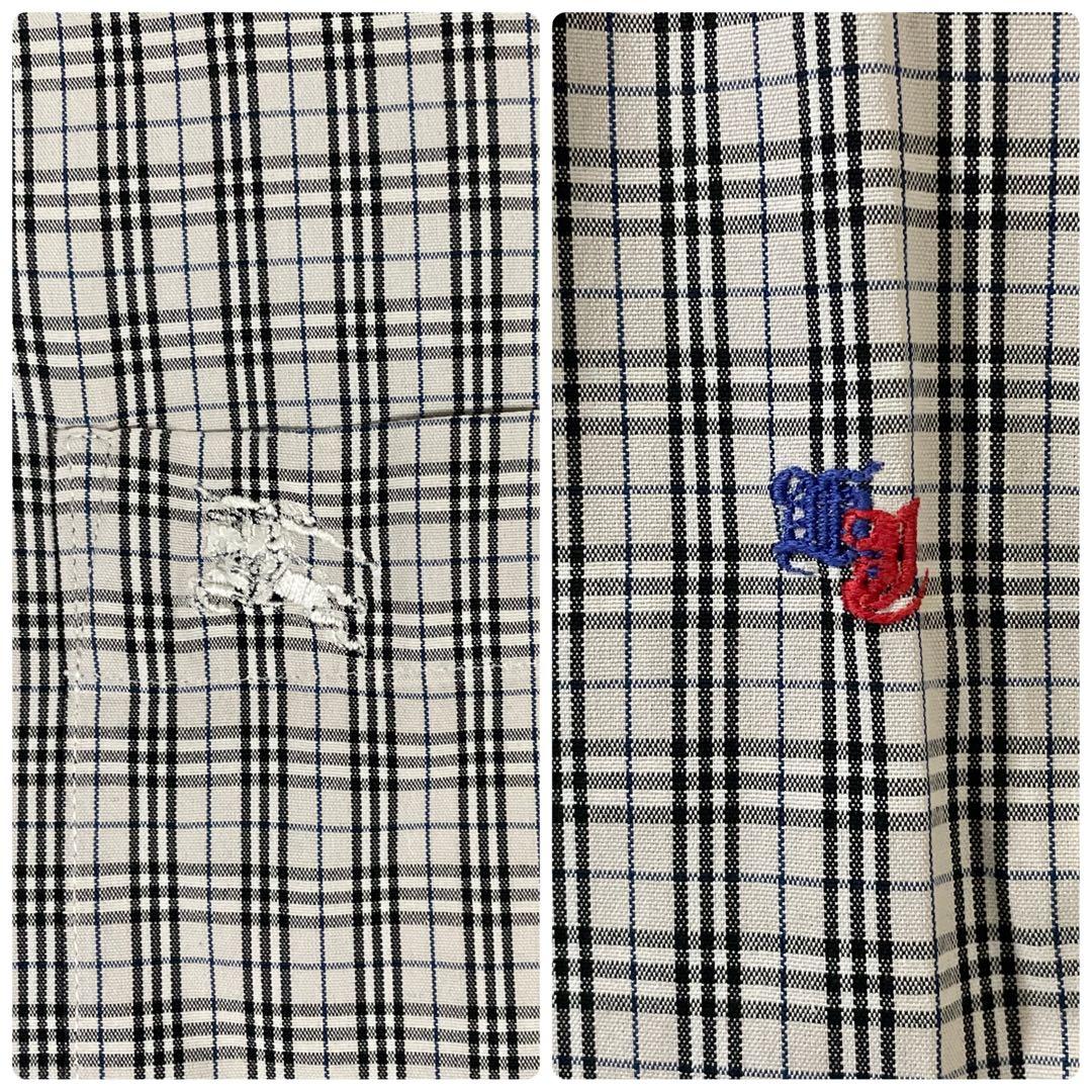 古着 BURBERRY LONDON 長袖シャツ ロゴ刺繍 日本製 チェック柄