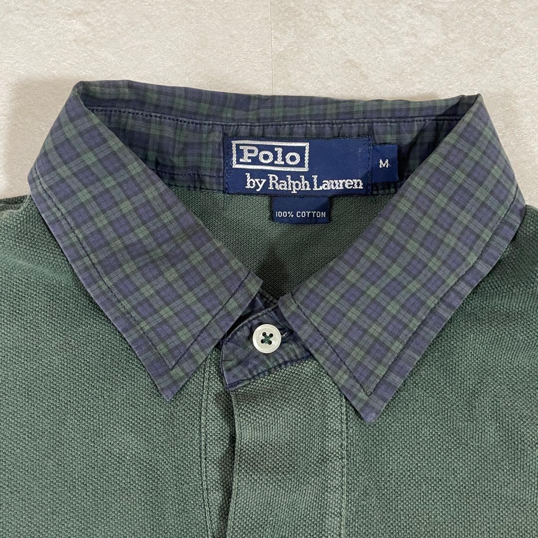 【美品】90s POLO RALPH LAUREN 長袖ポロシャツ M グリーン
