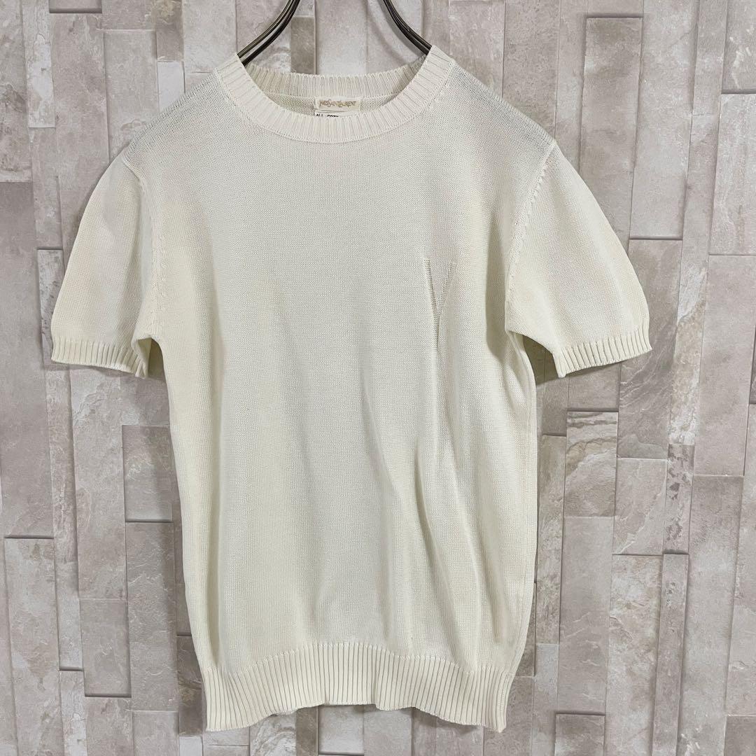 【美品】Yves Saint Laurent オールド半袖ニット ホワイト