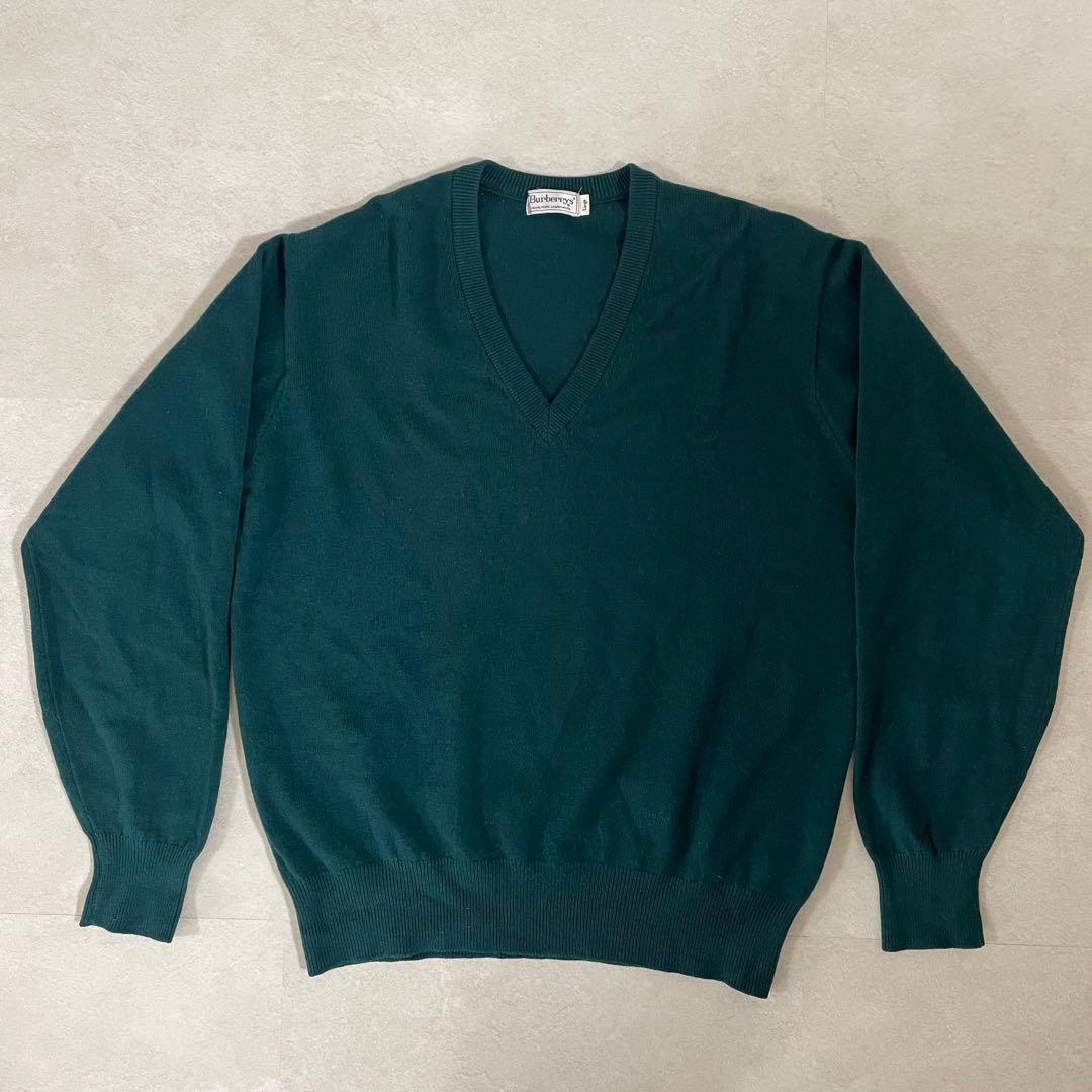 90s BURBERRYS 長袖ニットセーター Vネック ラムウール100％