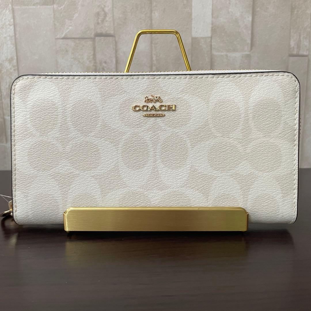訳あり新品 COACH 長財布 シグネチャー グレイシャーホワイト