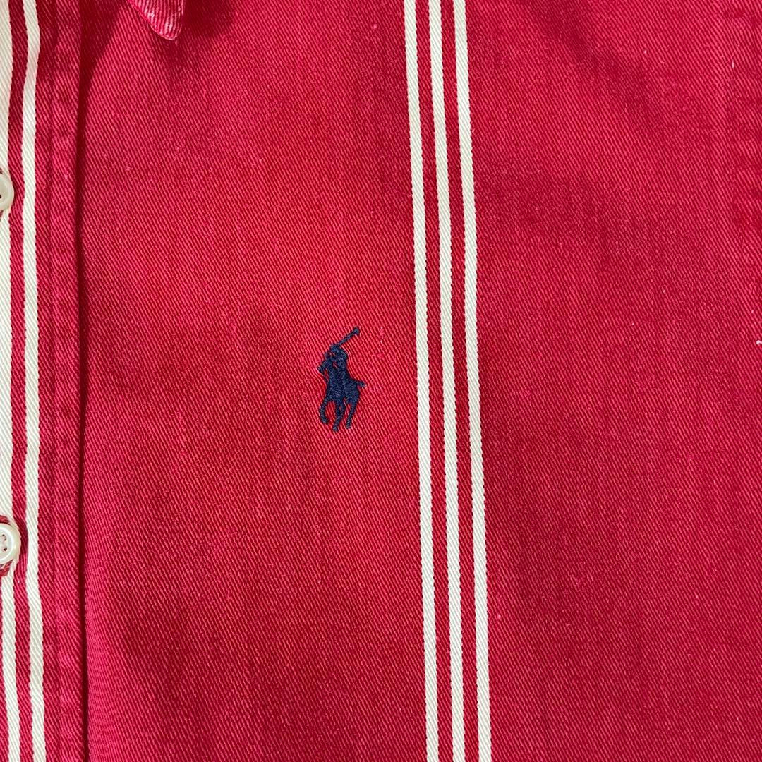【美品】90s POLO RALPH LAUREN 長袖シャツ サイズL レッド