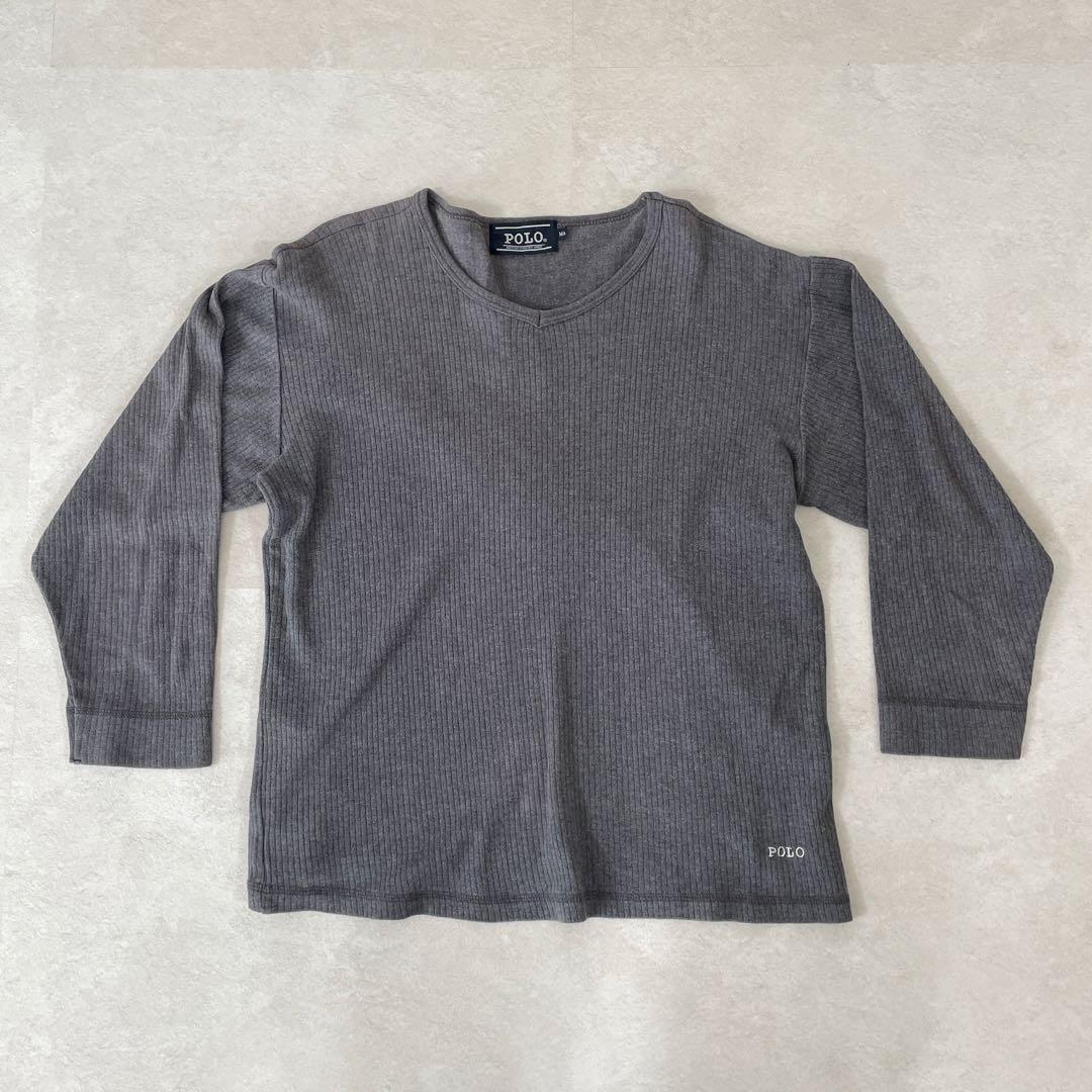古着 POLO BCS 長袖Vネックニット サイズMA グレー