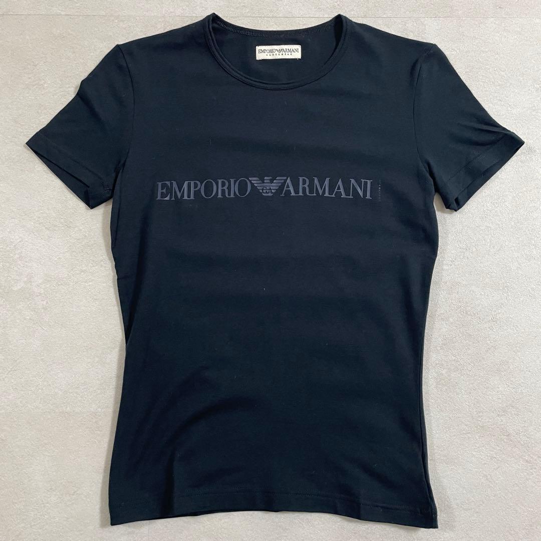 古着 EMPORIO ARMANI ブラック ロゴプリントTシャツ Lサイズ