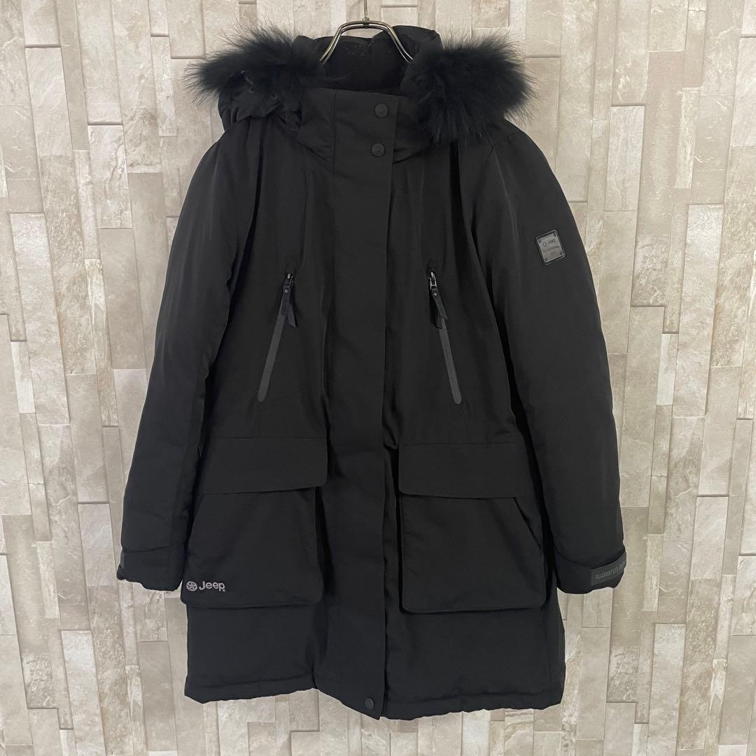 【海外限定】Jeep ダウンジャケット ファー付き ロゴパッチ L ブラック